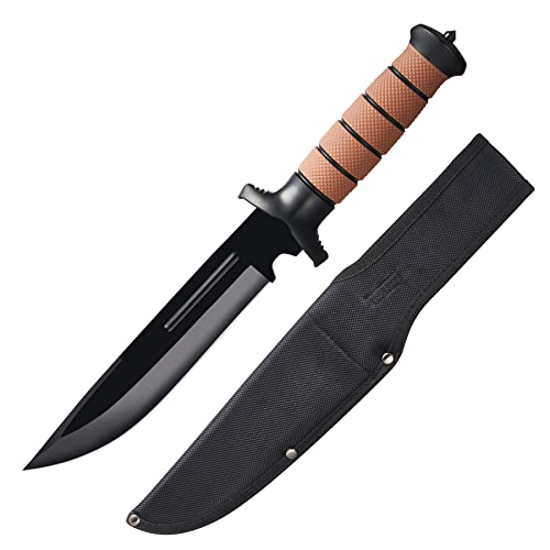 Leopcito 13.6-Inch Fixed Blade Tactical Knife with Sheath - Brown, Camping & Hunting