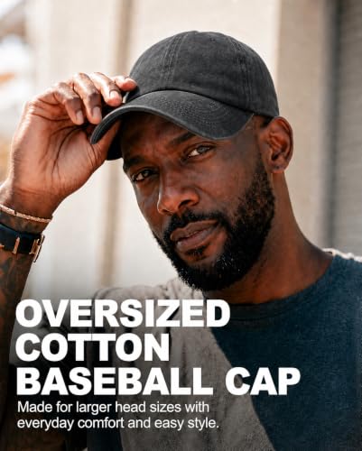 Wodeal XL Adjustable Washed Cotton Baseball Cap for Men Big Heads - Black