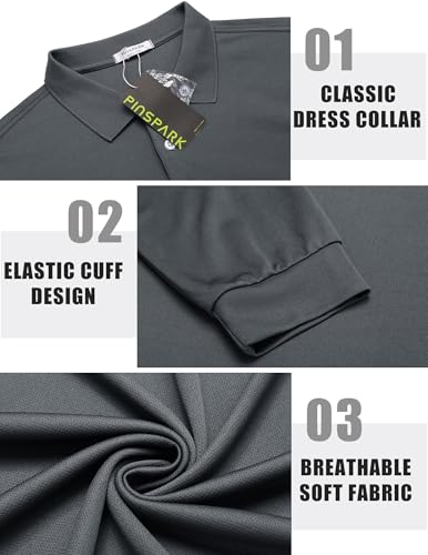 PINSPARK Men's Long Sleeve Golf Polo Shirts 4-Pack Moisture Wicking Quick Dry XL Black Navy Grey Red