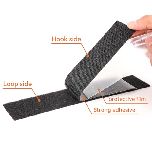 Black Heavy Duty Double-Sided Hook and Loop Tape 2in x 15ft - Self Adhesive Fastener Roll, Cuttable for Home, Office, Car, DIY