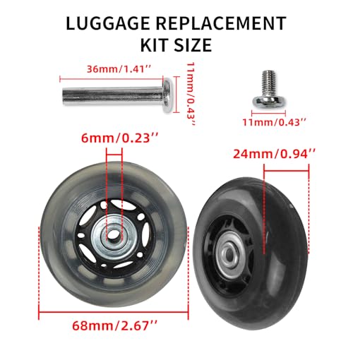Replacement Luggage Wheels - 68mm x 24mm Clear Heavy Duty Caster
