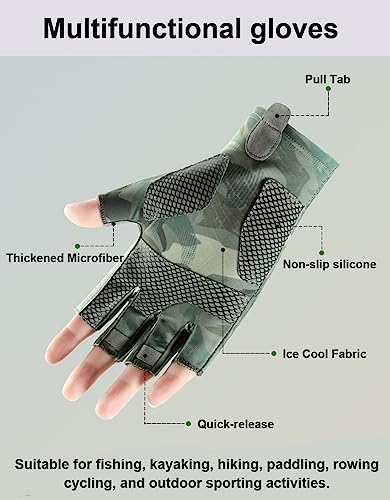 Fishing Gloves - UV Protection Fingerless Gloves for Kayaking, Paddling & More - Blue, Medium