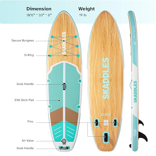 Inflatable Stand Up Paddle Board 10’6” - Mint Green Wood Grain