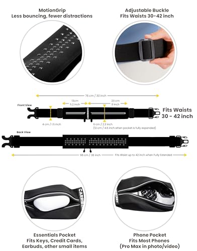 Carriberry Slim Dual-Pocket Waterproof Running Belt - Black