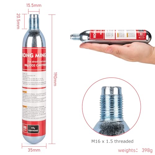 88g CO2 Cartridges - M16 x 1.5 Threaded - 2 Pack for Airsoft, Paintball, & BB Guns