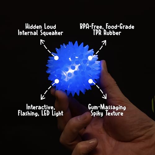 LED Squeaky Dog Toy - Spiky Football Ball 2.5" - Multicolor