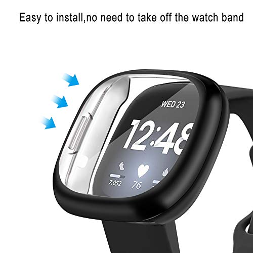 Soft TPU Screen Protector Case for Fitbit Sense & Versa 3 - 2 Pack Black