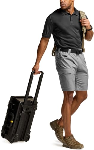 CQR Men's Large Black Quick Dry Tactical Polo Shirt - Breathable Outdoor Golf & Activewear