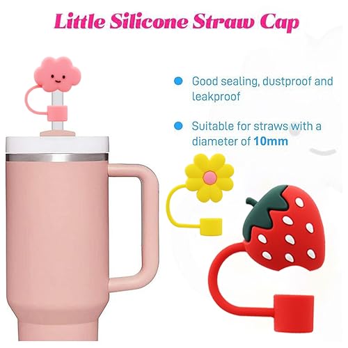 Silicone Straw Cover Set for 30/40oz Tumblers - 6pcs Strawberry Cloud Flower