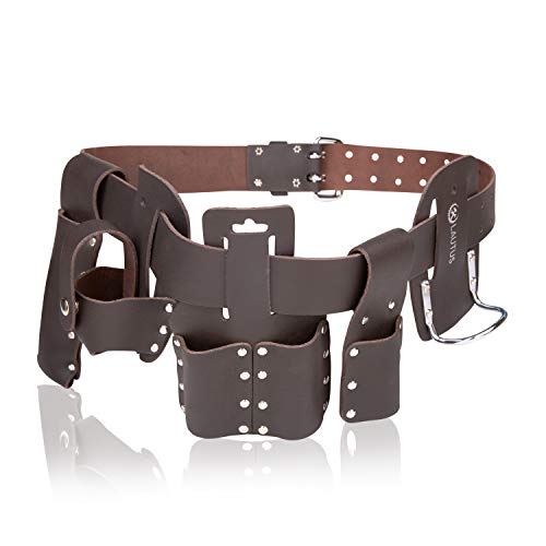 LAUTUS Scaffolding Belt | 6-Piece Leather Scaffold Belt, 2" Wide | Fits Waist Sizes from 32¡± ? 46¡± | Includes 5 Scaffold Tool Holders to Securely Hold Your Level, Tape, Spanners, Hammer