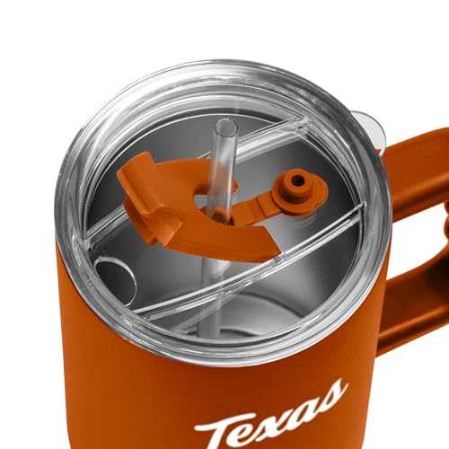 Texas Longhorns NCAA 40 oz Insulated Tumbler with Handle & Straw Lid - Powder Coated, Leak-Resistant, Keeps Drinks Hot/Cold