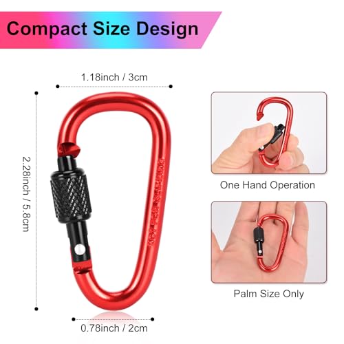Aluminum D-Ring Carabiner Clips - 10 Pack, 2.28 Inch Locking Snap Hooks