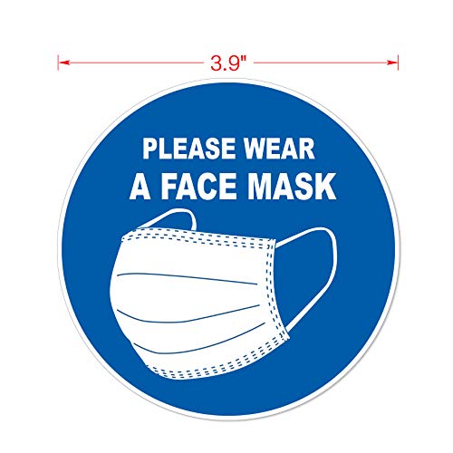 dealzEpic - Please Wear a Face Mask Sign Sticker - Self Adhesive Peel and Stick Waterproof Warning Vinyl Decal - 3.94 inches in Diameter | Pack of 4 Pcs