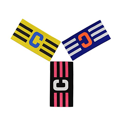 Adjustable Soccer Captain Armbands - 3 Pcs Black/Yellow/Blue