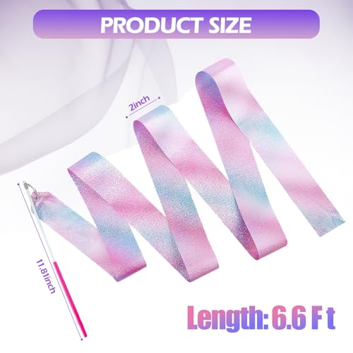 2PCS 79-Inch Rhythmic Gymnastics Dance Ribbons with Wand - Sparkling Color