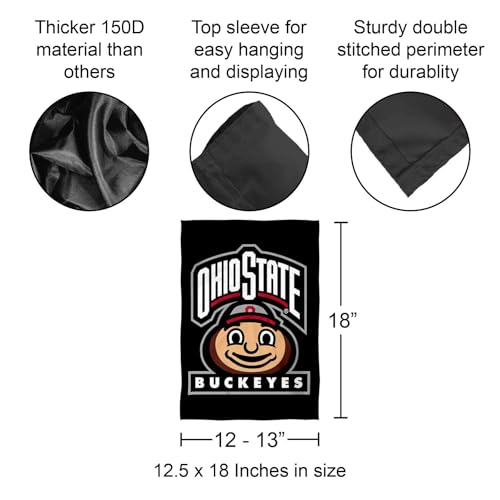 Ohio State Buckeyes Garden Flag - Brutus Mascot Head, Double-Sided Polyester, 13x18 Inches