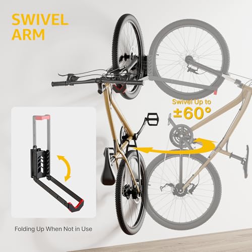 No-Lift Swivel Bike Wall Mount - 2 Pack, Space-Saving Bike Storage