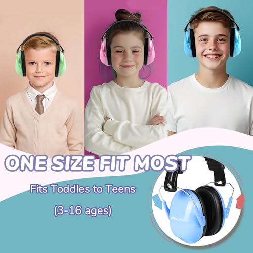 MelonArt Kids Ear Protection Earmuffs 3 Pack Noise Cancelling Headphones for Kids 27dB Toddler Soundproof Headphones Noise Reduction for Autism Sensory Shooting (Blue & Pink & Green)