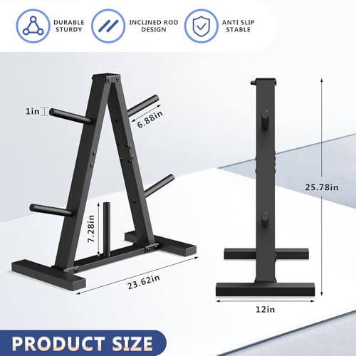 Weight Plate Rack - Space-Saving Storage Stand for 1-Inch Plates, Holds 300 lbs