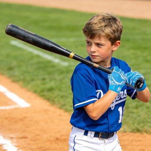 Nogvaks Youth Baseball Batting Gloves Blue/White, M/L (6-6.5in), Non-Slip Breathable Lightweight Kids Sports