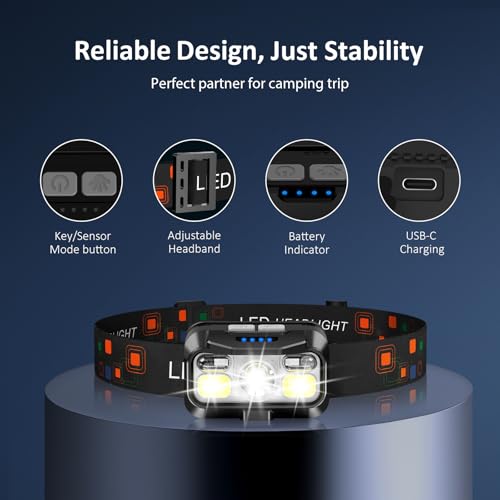Rechargeable Motion Sensor Headlamp - 2-Pack Black LED Flashlight