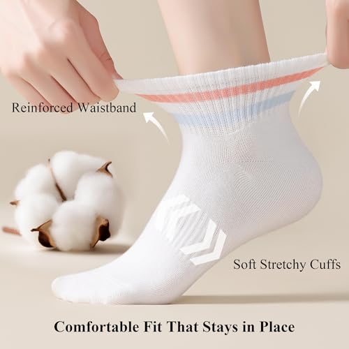 6 Pairs Low Cut Ankle Socks for Women - Cotton Casual - Black, Grey, White, Green, Blue, Pink