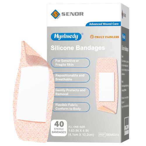 Hysimedy Silicone Bandages for Sensitive Skin 1.63x4 Inch Painless Removal – Hypoallergenic, Repositionable, Latex-Free First Aid Bandages