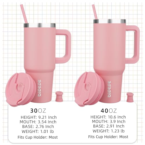 BJPKPK 30oz Light Pink Insulated Stainless Steel Tumbler with Handle & Straw