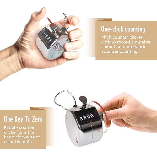 4-Digit Metal Handheld Tally Counter Clicker with Lanyard - Silver