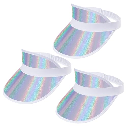3 Pack Adjustable Sun Visor Hats - Iridescent White