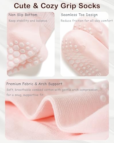 Non-Slip Pilates Grip Socks for Women - Cute Ruffle - Pink Cherry