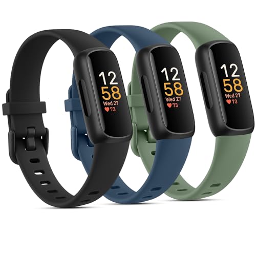 Silicone Bands for Fitbit Inspire 3 - 3 Pack Adjustable Straps - Black, Abyss Blue, Avocado Green