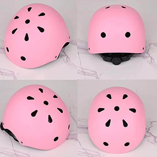 Adjustable Kids Helmet with Knee, Elbow & Wrist Pads - Pink, Small (3-8 Years)
