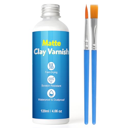 Air Dry Clay Varnish, 120ml Matte Glaze with 2 Brushes for Air Drying Clay, Clear Varnish for Craft Pottery, Oil Painting, Wood, Scratch Resistant Waterproof (120ML Matte)