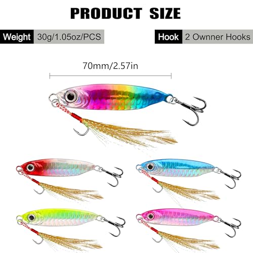 Saltwater Fishing Spoons with Ultra-Sharp Hooks - 5 Pack