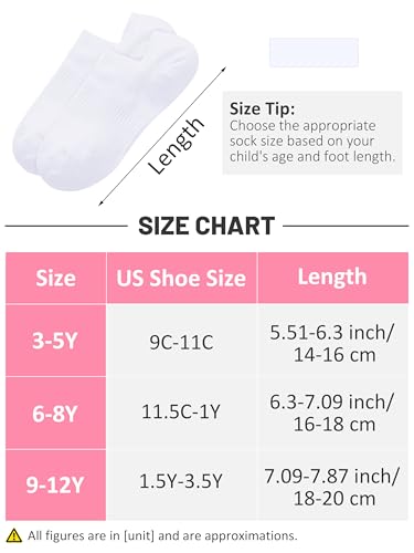 Cooraby 12 Pairs Kids Boys Girls No Show Athletic Mesh Running Socks - White, 9-12 Years