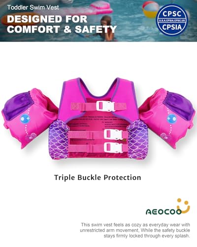 AEOCOO Seajelly Toddler Swim Vest L 30-66 lbs Pool Floaties for Kids 2-7 Years
