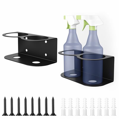 2 Pack Spray Bottle Holder Wall Mount, Metal Aerosol Spray Can Holder Rack Organizer with Double Holes, Heavy Duty Paint Bottle Can Storage Rack with Hardware Easy Install for Garage Home Workspace