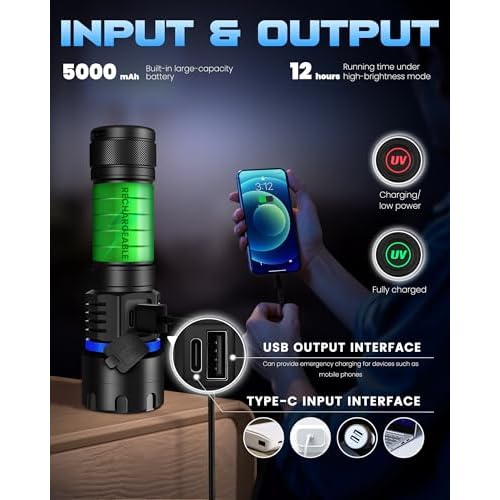 DARKBEAM UV Flashlight 365nm Blacklight 6xLED Black Light, Rechargeable Ultraviolet Flashlights USB -C Powerful 60W Woods lamp, Detector for Rock, Pet Dried Urine, Uranium Glass, Gem, Resin Curing