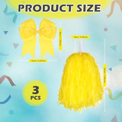 10 Inch Cheerleading Pom Poms with Hair Bow Set - Yellow