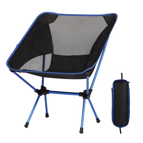 Veathzet Ultralight Foldable Camping Chair with Breathable Mesh - Black & Blue