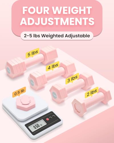 Fragraim 10 lb Adjustable Dumbbell Set, 5 lb–2.5 lb per Dumbbell (Pink) 4-in-1 Weight System