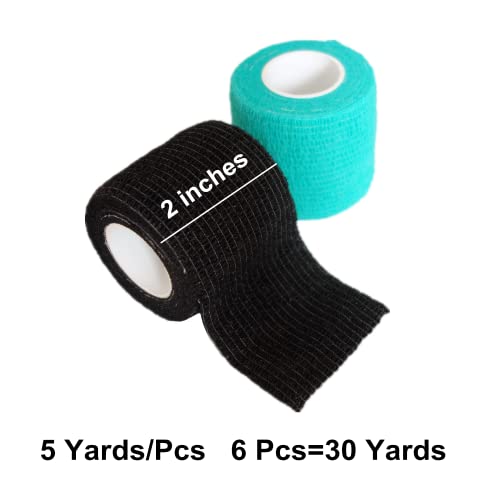 Cohesive Bandage Wrap - 6 Pack Self Adhesive 2 Inch x 5 Yards - Black