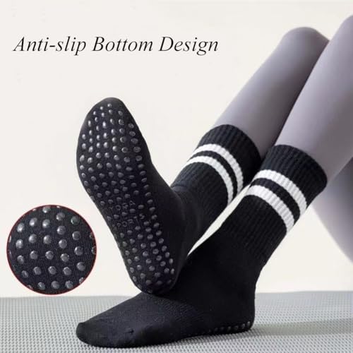Non-Slip Yoga Socks - 4 Pairs Grippy Pilates Crew Socks