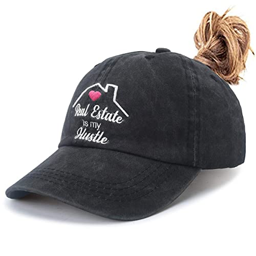 LOKIDVE Home Girl Baseball Cap Washed Cotton Distressed Ponytail Hat for Real Estate Agent - Hustle