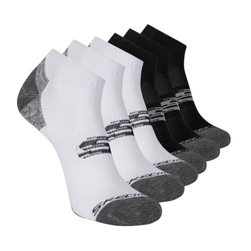 Skechers Men's 6 Pack Quarter Crew Socks White/Grey 10-13 - Athletic Comfort