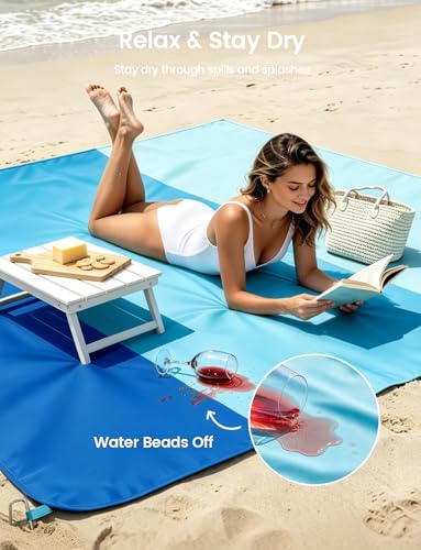 Lamicall Oversized 7.4x7.4 FT Sandproof Waterproof Beach Blanket, Lightweight & Quick Dry, Blue