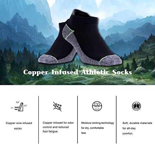 Kodal Copper Ankle Athletic Socks 6-10 Black/Blue - 5 Pairs moisture wicking odor control