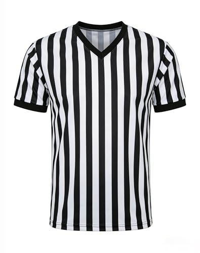 Men's V-Neck Referee Shirt - Black & White, Large