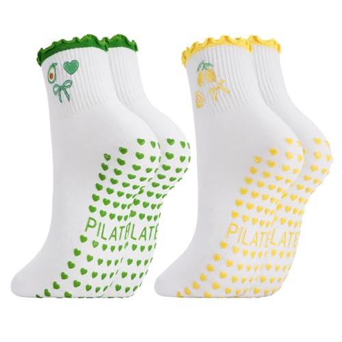 Non-Slip Pilates Yoga Socks - 2 Pairs - Green & Yellow